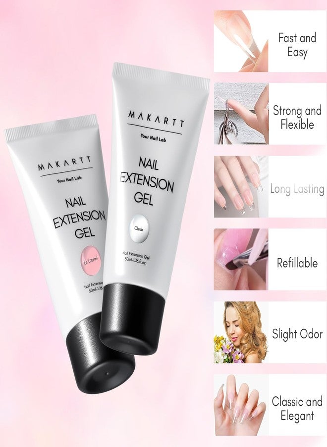 Makartt Poly Nail Gel Kit, 2PCs 50ML Clear & Nature Pink Colors, Large Capacity Poly Extension Nail Gel Kit, Strong Builder for Extension, 3D Diy Hard Gels Manicures Home Salon - Image 2